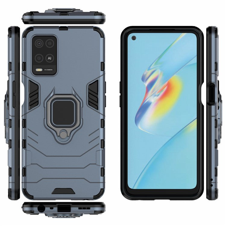 Kickstand Design Cool Guard PC + TPU Hybrid Phone Cover Case for Oppo A54 4G - Blue