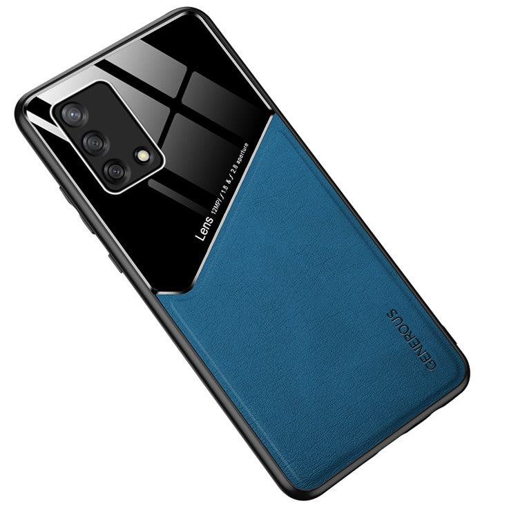 Precise Cut-Out Leather Coated Hybrid Case with Metal Sheet Inside for Oppo A74 4G - Blue