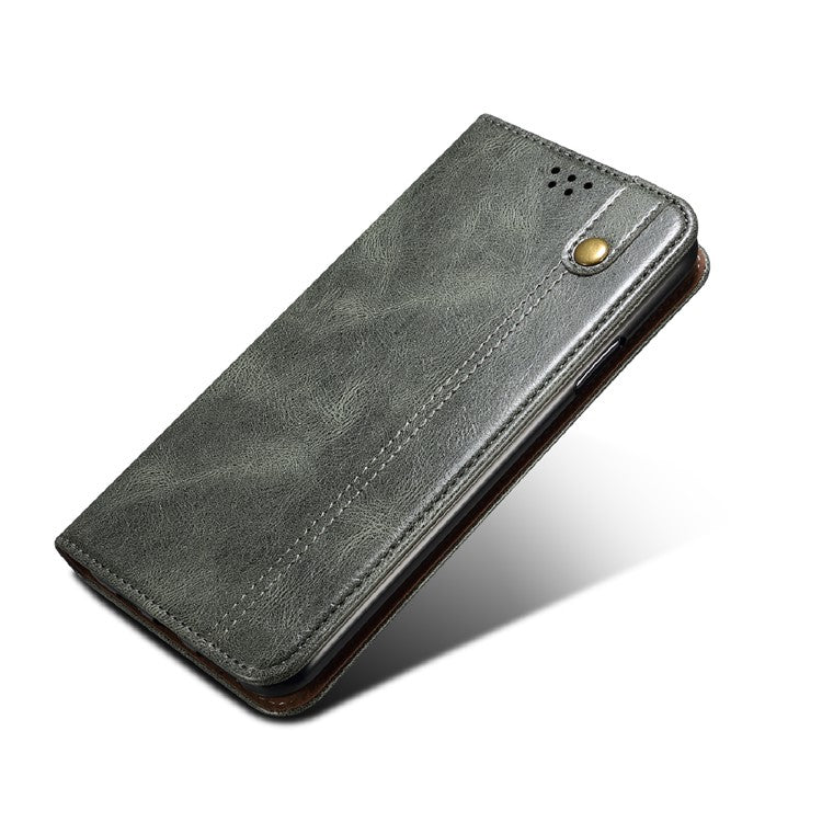 Oil Wax Surface PU Leather + Inner Soft TPU Phone Cover Case with Wallet Stand for Oppo F19/A74 4G - Green