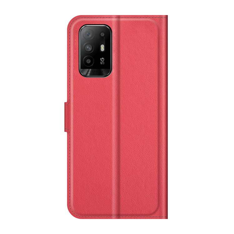Wallet Design Litchi Texture Leather Phone Case Folio Flip Cover with Stand for Oppo A94 5G - Red