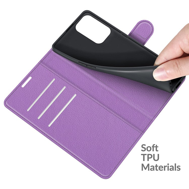Wallet Design Litchi Texture Leather Phone Case Folio Flip Cover with Stand for Oppo A94 5G - Purple