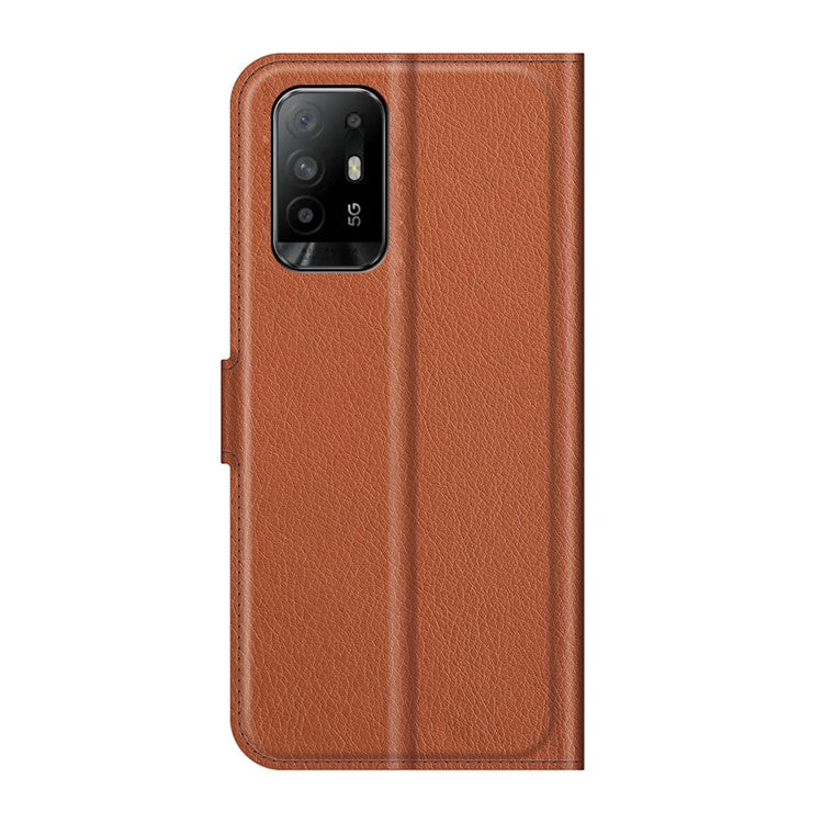 Wallet Design Litchi Texture Leather Phone Case Folio Flip Cover with Stand for Oppo A94 5G - Brown