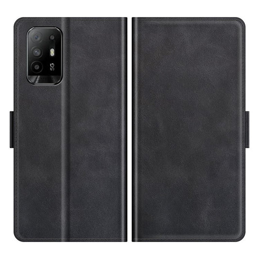 PU Leather Wallet Stand Double Clasp Magnetic Closure Phone Case Shell for Oppo A94 5G - Black
