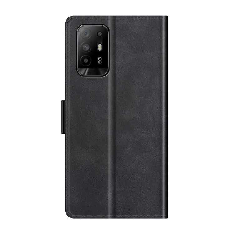 PU Leather Wallet Stand Double Clasp Magnetic Closure Phone Case Shell for Oppo A94 5G - Black