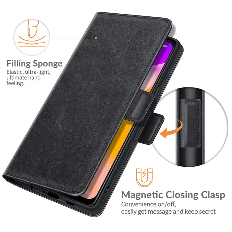 PU Leather Wallet Stand Double Clasp Magnetic Closure Phone Case Shell for Oppo A94 5G - Black