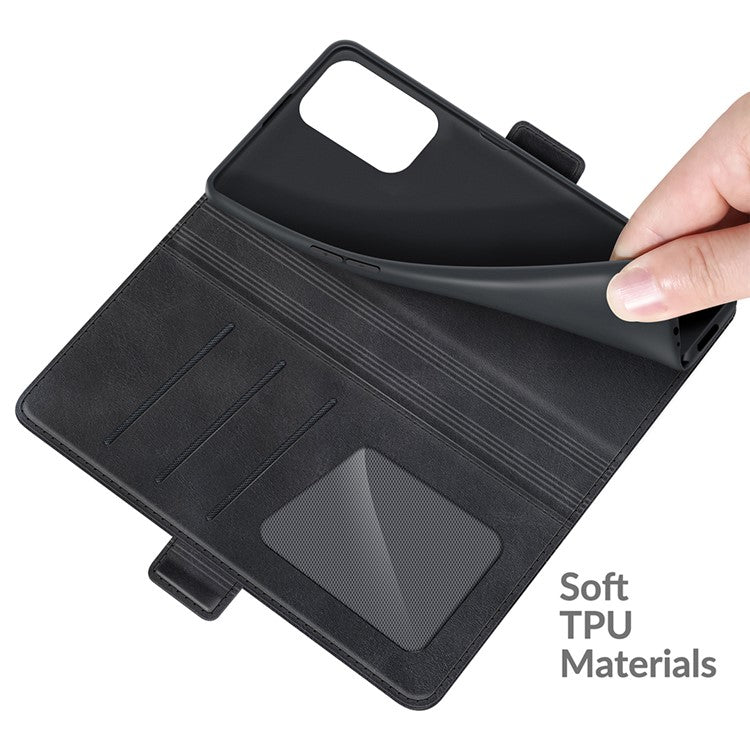 PU Leather Wallet Stand Double Clasp Magnetic Closure Phone Case Shell for Oppo A94 5G - Black