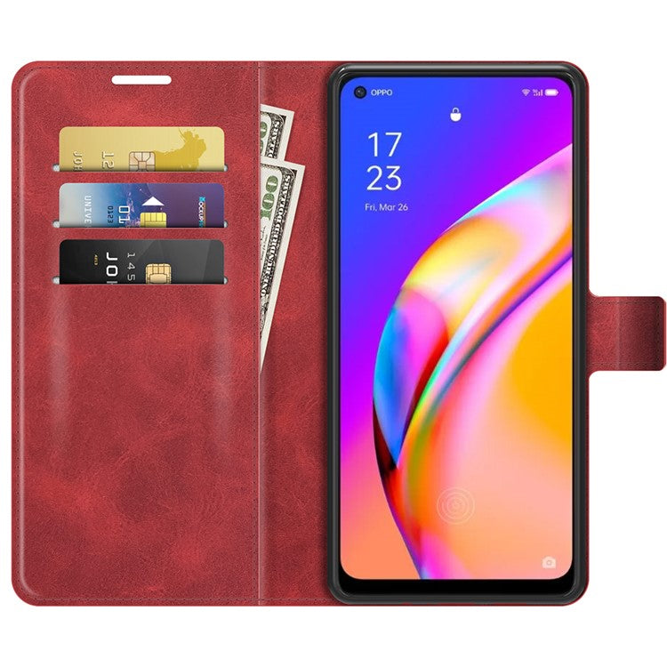 Magnetic Clasp Shockproof Phone Case Wallet Stand Flip Leather Cover for Oppo A94 5G - Red