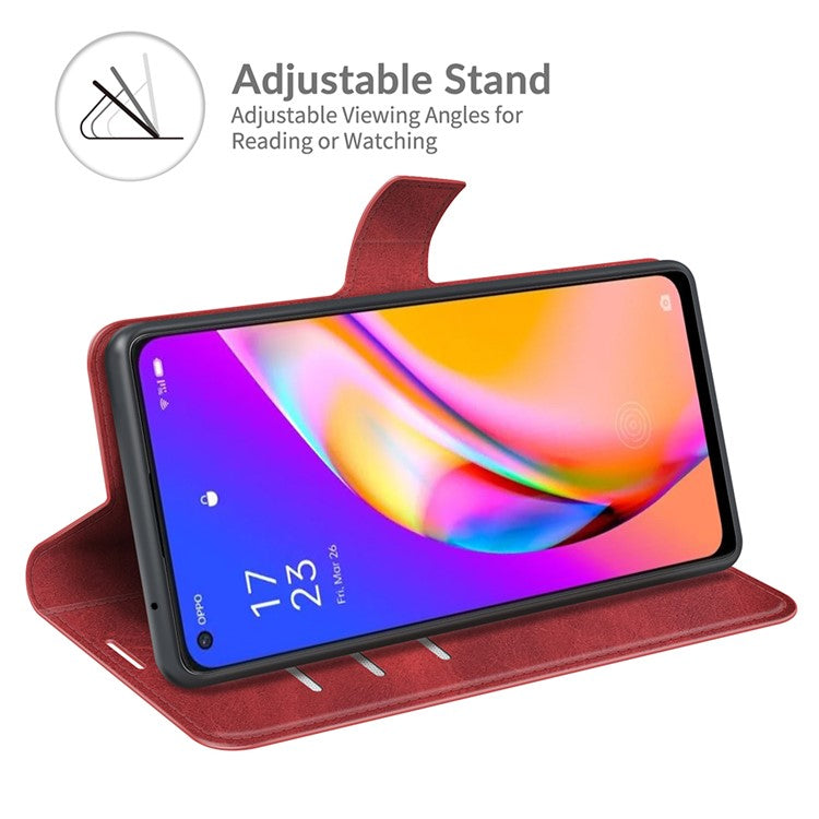 Magnetic Clasp Shockproof Phone Case Wallet Stand Flip Leather Cover for Oppo A94 5G - Red