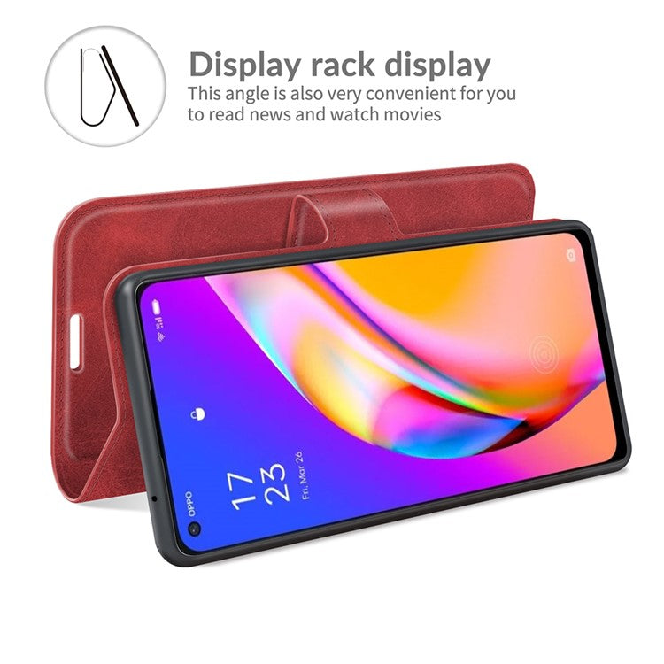 Magnetic Clasp Shockproof Phone Case Wallet Stand Flip Leather Cover for Oppo A94 5G - Red