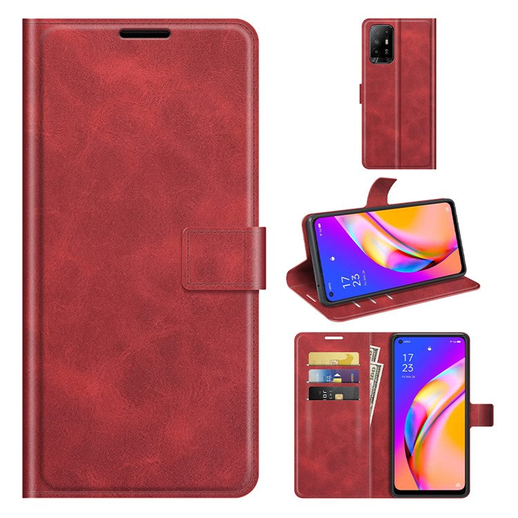 Magnetic Clasp Shockproof Phone Case Wallet Stand Flip Leather Cover for Oppo A94 5G - Red