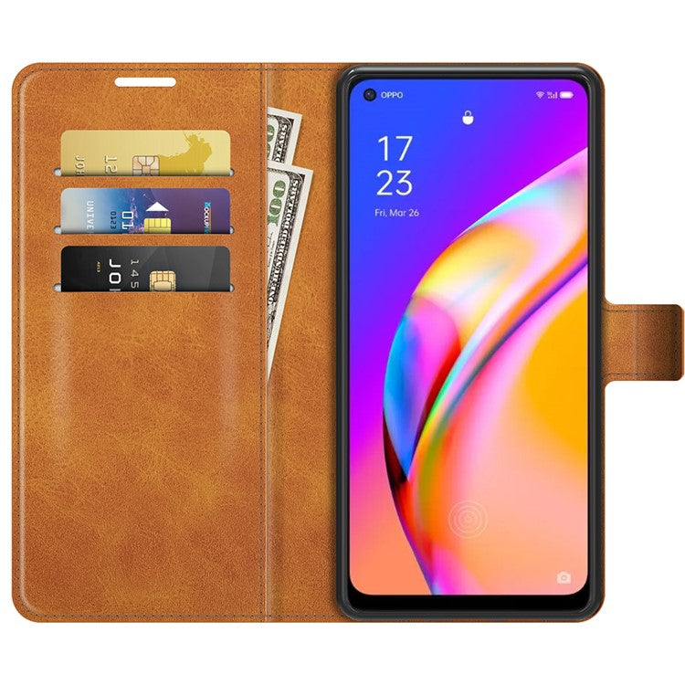 Magnetic Clasp Shockproof Phone Case Wallet Stand Flip Leather Cover for Oppo A94 5G - Orange