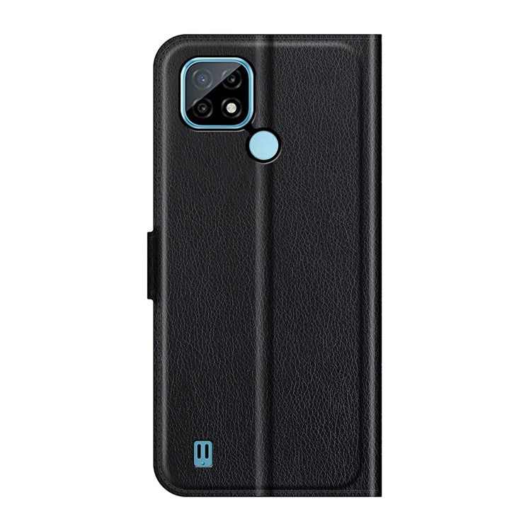 Wallet Design Litchi Texture Leather Phone Case Folio Flip Cover with Stand for Realme C21 - Black