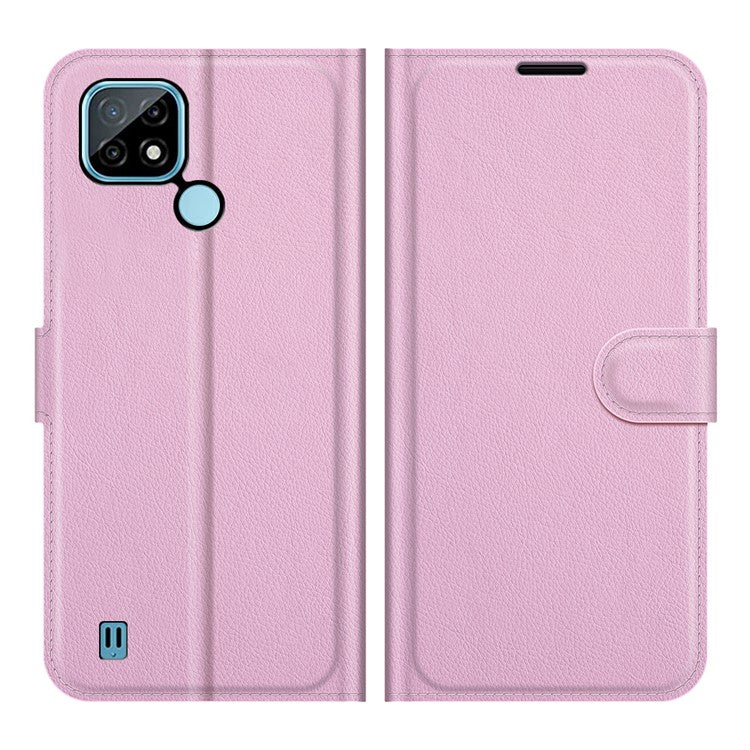 Wallet Design Litchi Texture Leather Phone Case Folio Flip Cover with Stand for Realme C21 - Pink