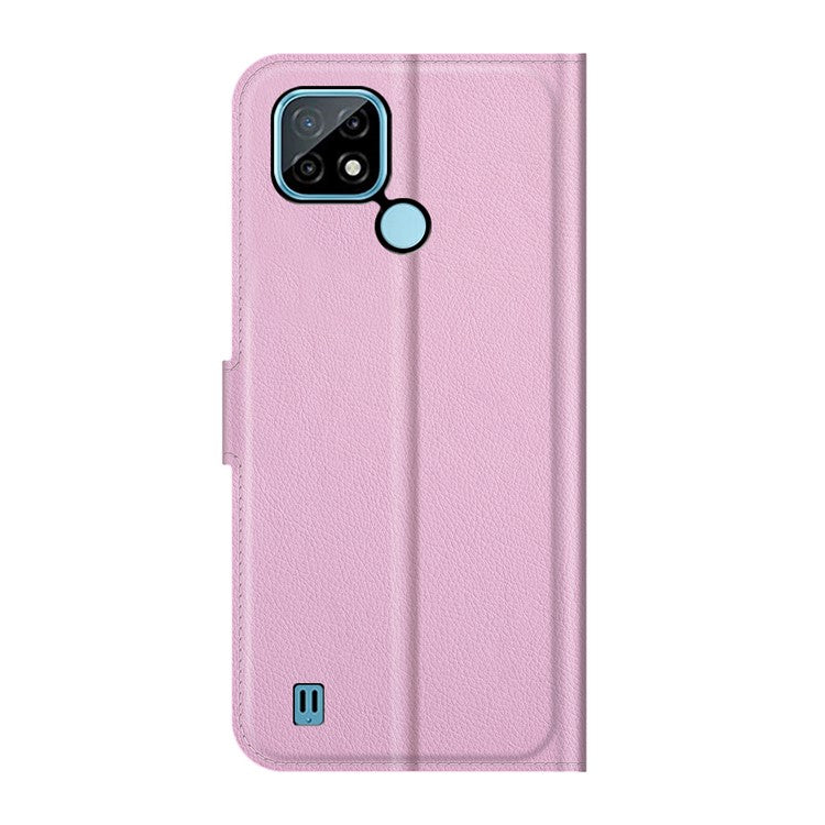 Wallet Design Litchi Texture Leather Phone Case Folio Flip Cover with Stand for Realme C21 - Pink