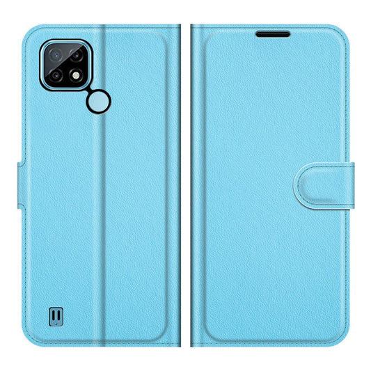 Wallet Design Litchi Texture Leather Phone Case Folio Flip Cover with Stand for Realme C21 - Blue