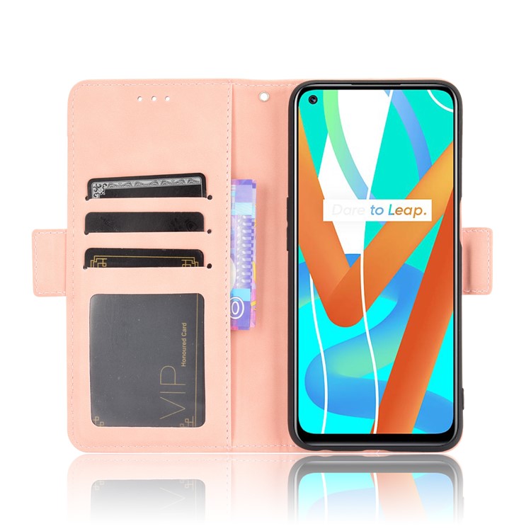 Multiple Card Slots Design Wallet Stand Leather Phone Case for Realme 8 5G/V13 5G/Narzo 30 5G - Pink