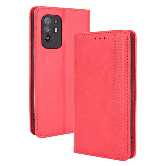 Vintage Style Magnetic Attraction Wallet Stand Phone Case Cover for Oppo A94 5G/Reno5 Z/F19 Pro+ 5G - Red