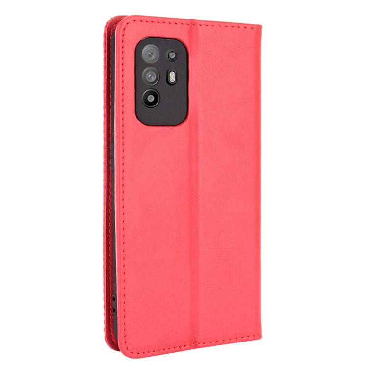 Vintage Style Magnetic Attraction Wallet Stand Phone Case Cover for Oppo A94 5G/Reno5 Z/F19 Pro+ 5G - Red