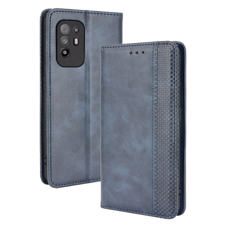 Vintage Style Magnetic Attraction Wallet Stand Phone Case Cover for Oppo A94 5G/Reno5 Z/F19 Pro+ 5G - Blue