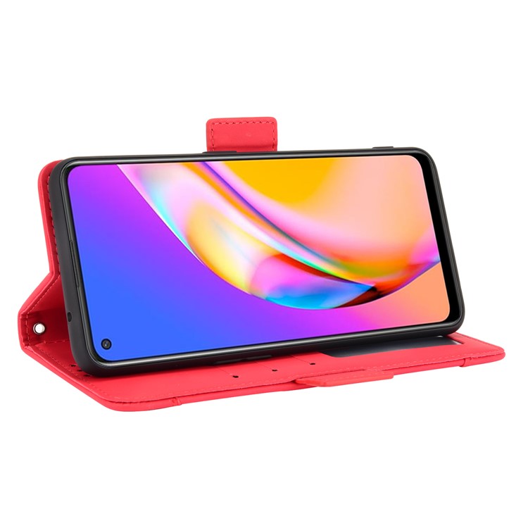 Leather Phone Wallet Design Stand Feature Protective Cover Case with Multiple Card Slots for Oppo A94 5G/Reno5 Z/F19 Pro+ 5G - Red