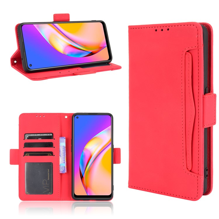 Leather Phone Wallet Design Stand Feature Protective Cover Case with Multiple Card Slots for Oppo A94 5G/Reno5 Z/F19 Pro+ 5G - Red