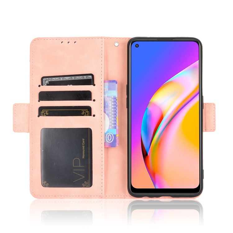 Leather Phone Wallet Design Stand Feature Protective Cover Case with Multiple Card Slots for Oppo A94 5G/Reno5 Z/F19 Pro+ 5G - Pink