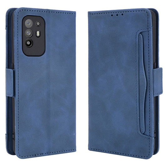 Leather Phone Wallet Design Stand Feature Protective Cover Case with Multiple Card Slots for Oppo A94 5G/Reno5 Z/F19 Pro+ 5G - Blue