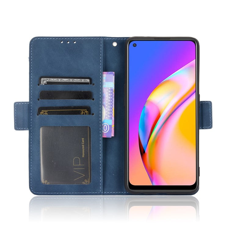 Leather Phone Wallet Design Stand Feature Protective Cover Case with Multiple Card Slots for Oppo A94 5G/Reno5 Z/F19 Pro+ 5G - Blue