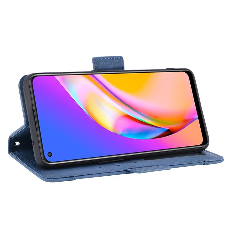 Leather Phone Wallet Design Stand Feature Protective Cover Case with Multiple Card Slots for Oppo A94 5G/Reno5 Z/F19 Pro+ 5G - Blue