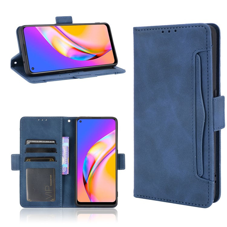 Leather Phone Wallet Design Stand Feature Protective Cover Case with Multiple Card Slots for Oppo A94 5G/Reno5 Z/F19 Pro+ 5G - Blue