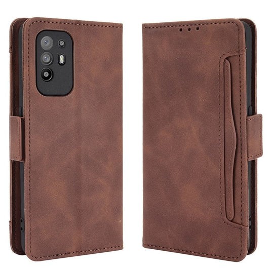 Leather Phone Wallet Design Stand Feature Protective Cover Case with Multiple Card Slots for Oppo A94 5G/Reno5 Z/F19 Pro+ 5G - Brown