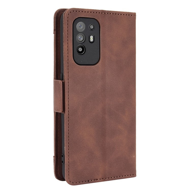 Leather Phone Wallet Design Stand Feature Protective Cover Case with Multiple Card Slots for Oppo A94 5G/Reno5 Z/F19 Pro+ 5G - Brown