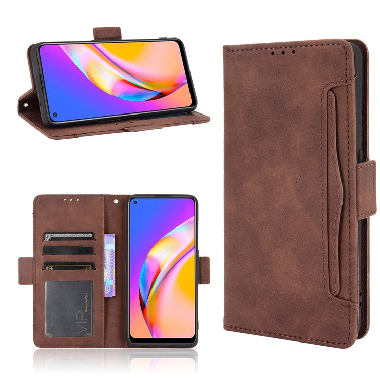 Leather Phone Wallet Design Stand Feature Protective Cover Case with Multiple Card Slots for Oppo A94 5G/Reno5 Z/F19 Pro+ 5G - Brown