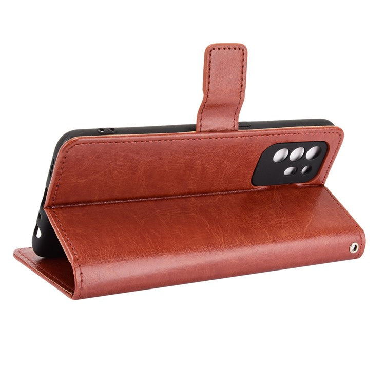 Wallet Stand Design Crazy Horse Skin Leather Shell with Strap for Oppo A94 5G/Reno5 Z/F19 Pro+ 5G - Brown