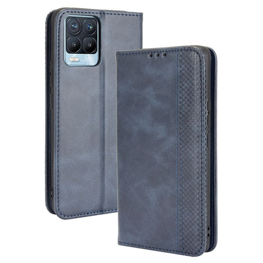Vintage Style Leather Wallet Phone Case for Realme 8 4G/8 Pro 4G - Blue