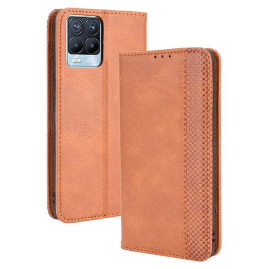 Vintage Style Leather Wallet Phone Case for Realme 8 4G/8 Pro 4G - Brown