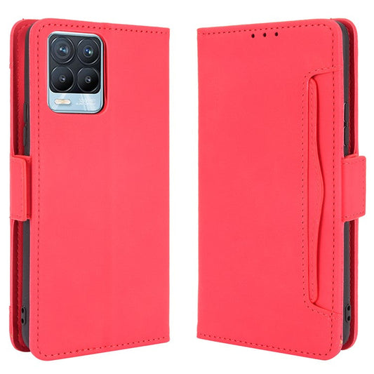 Multiple Card Slots Design Leather Phone Case Cover Wallet Stand for Realme 8 4G/8 Pro 4G - Red