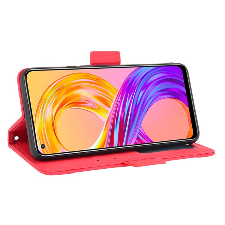 Multiple Card Slots Design Leather Phone Case Cover Wallet Stand for Realme 8 4G/8 Pro 4G - Red