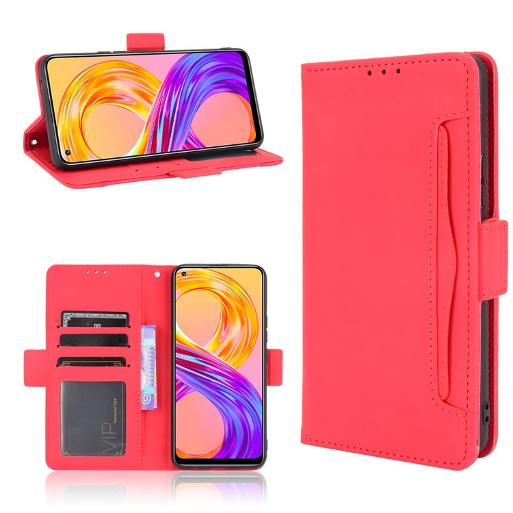 Multiple Card Slots Design Leather Phone Case Cover Wallet Stand for Realme 8 4G/8 Pro 4G - Red