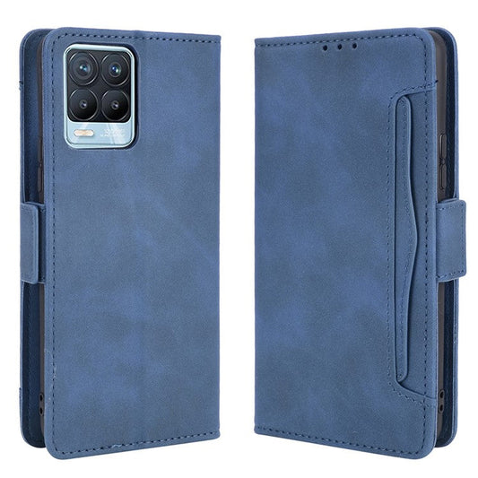 Multiple Card Slots Design Leather Phone Case Cover Wallet Stand for Realme 8 4G/8 Pro 4G - Blue