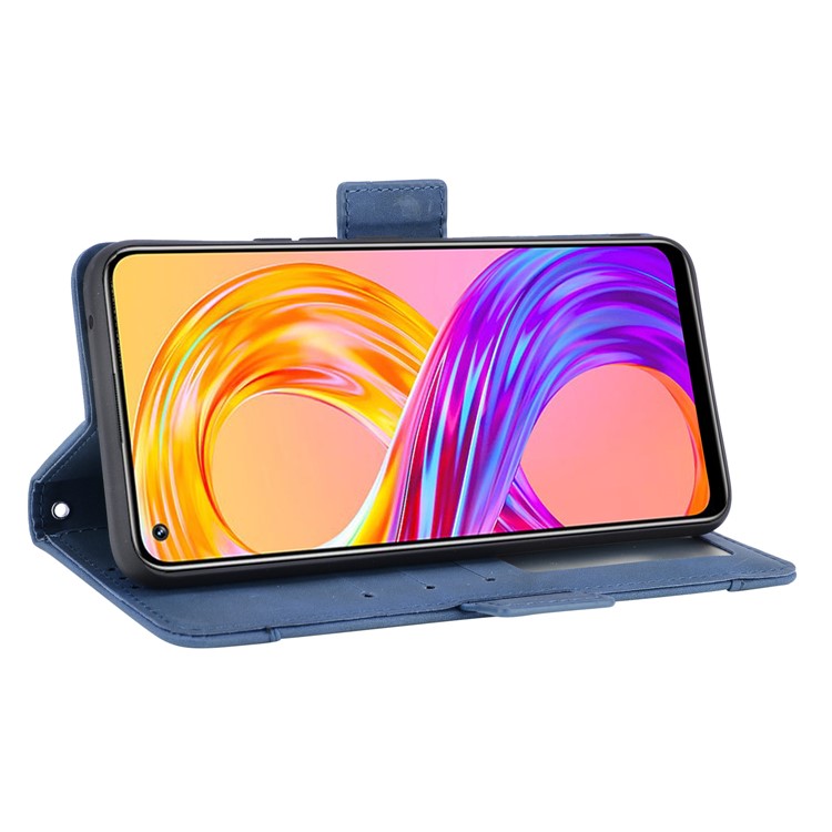 Multiple Card Slots Design Leather Phone Case Cover Wallet Stand for Realme 8 4G/8 Pro 4G - Blue