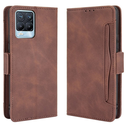 Multiple Card Slots Design Leather Phone Case Cover Wallet Stand for Realme 8 4G/8 Pro 4G - Brown