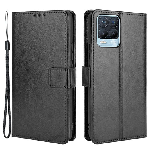 Crazy Horse Texture Wallet Stand Leather Phone Casing for Realme 8 4G/8 Pro 4G - Black