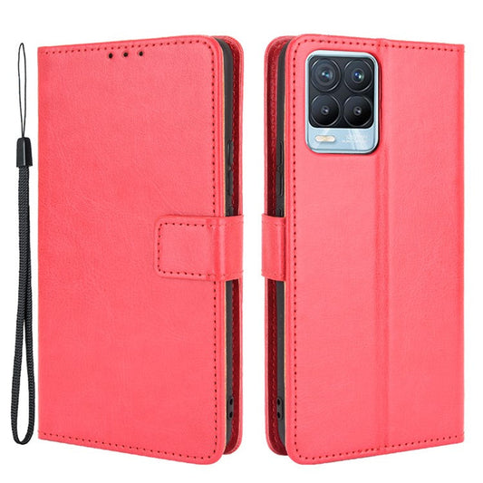 Crazy Horse Texture Wallet Stand Leather Phone Casing for Realme 8 4G/8 Pro 4G - Red