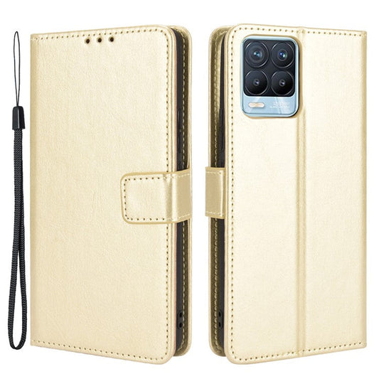 Crazy Horse Texture Wallet Stand Leather Phone Casing for Realme 8 4G/8 Pro 4G - Gold