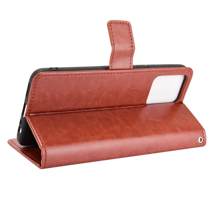 Crazy Horse Texture Wallet Stand Leather Phone Casing for Realme 8 4G/8 Pro 4G - Brown