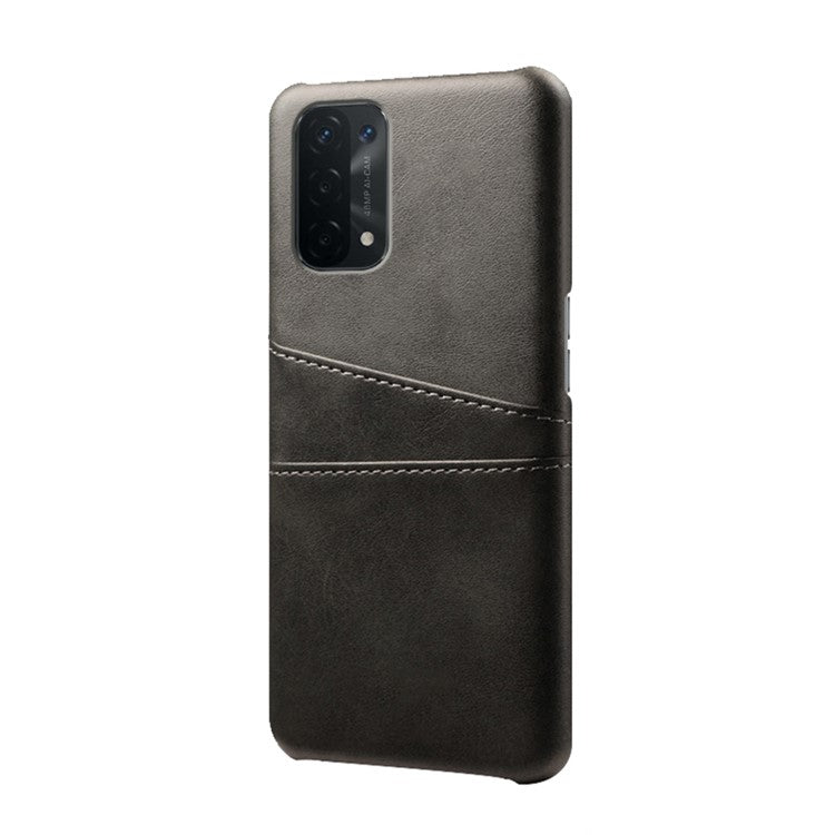 KSQ Double Card Slots PU Leather Coated PC Shell Cover Case for Oppo A74 5G / A54 5G / A93 5G - Black