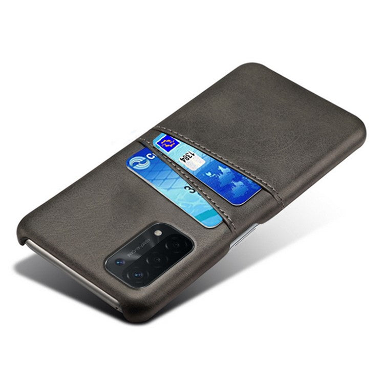 KSQ Double Card Slots PU Leather Coated PC Shell Cover Case for Oppo A74 5G / A54 5G / A93 5G - Black