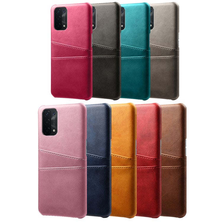 KSQ Double Card Slots PU Leather Coated PC Shell Cover Case for Oppo A74 5G / A54 5G / A93 5G - Black