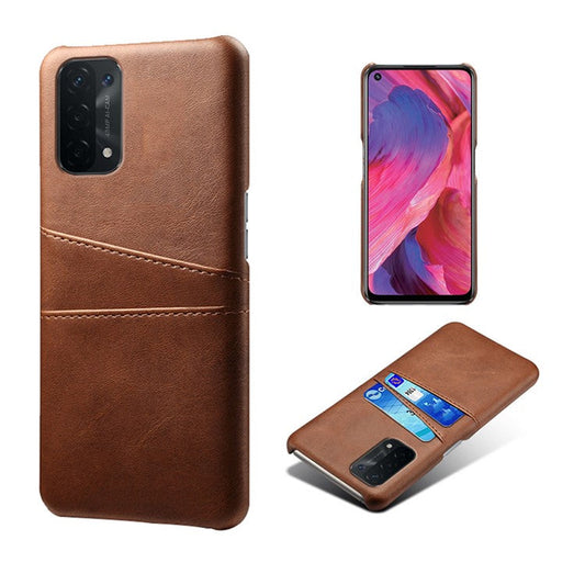 KSQ Double Card Slots PU Leather Coated PC Shell Cover Case for Oppo A74 5G / A54 5G / A93 5G - Brown
